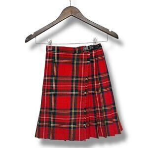 Blarney Skirt Wrap Kilt Wool Blend Red Stewart Tartan Ireland Plaid VTG Girls 28